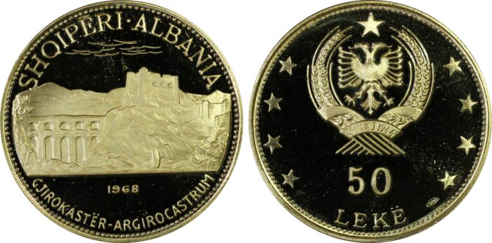 Αλβανία 50 Λέκε 1968 Αργυρόκαστρο Ερείπια PCGS PR68DCAM Χρυσό