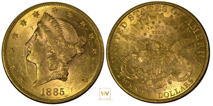 United States 20 Dollars San Fransisco 1885 Gold