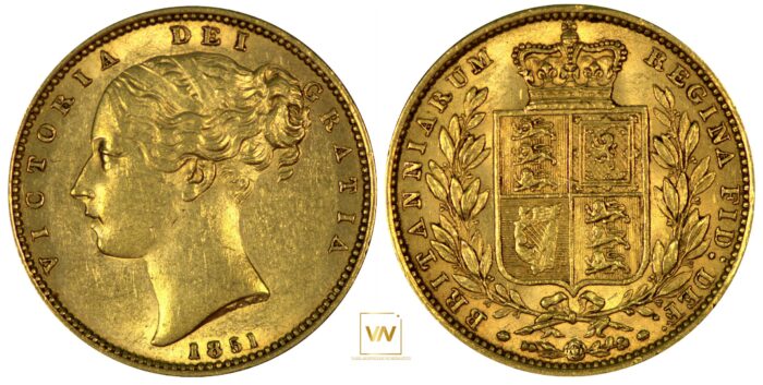 Great Britain Shield Sovereign 1851 Gold