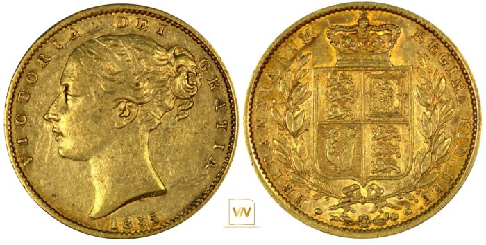 Great Britain Shield Sovereign 1855 Gold