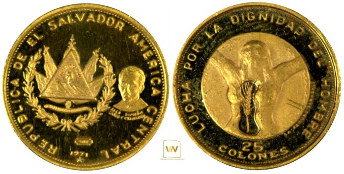 El Salvador 25 Colones 1971 Proof Gold