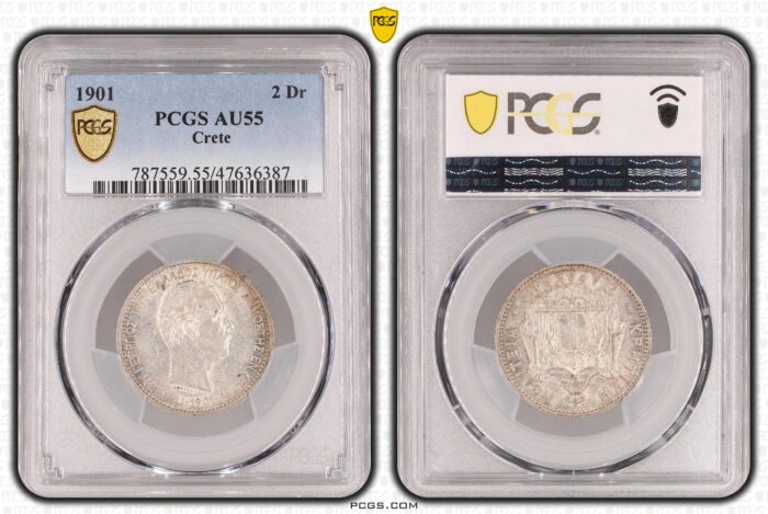 Crete 2 Drachmai 1901 PCGS AU55 Silver