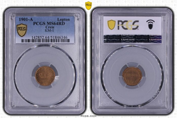 Crete Lepton 1901-A PCGS MS64RB Copper